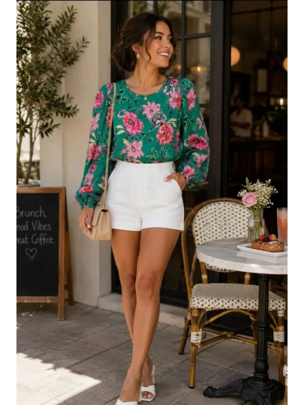Lilly Pulitzer Alfreda Long Sleeve Top Green Floral Resort Travel Beach Size 8